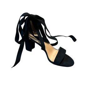 Elegant Black Heels Lace up Ribbon Tie Strappy Sandals Size: 7